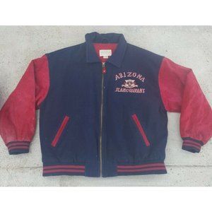 VTG 90s Arizona Jean Company Denim Varsity Winter Jacket Red Blue Mens Size XL